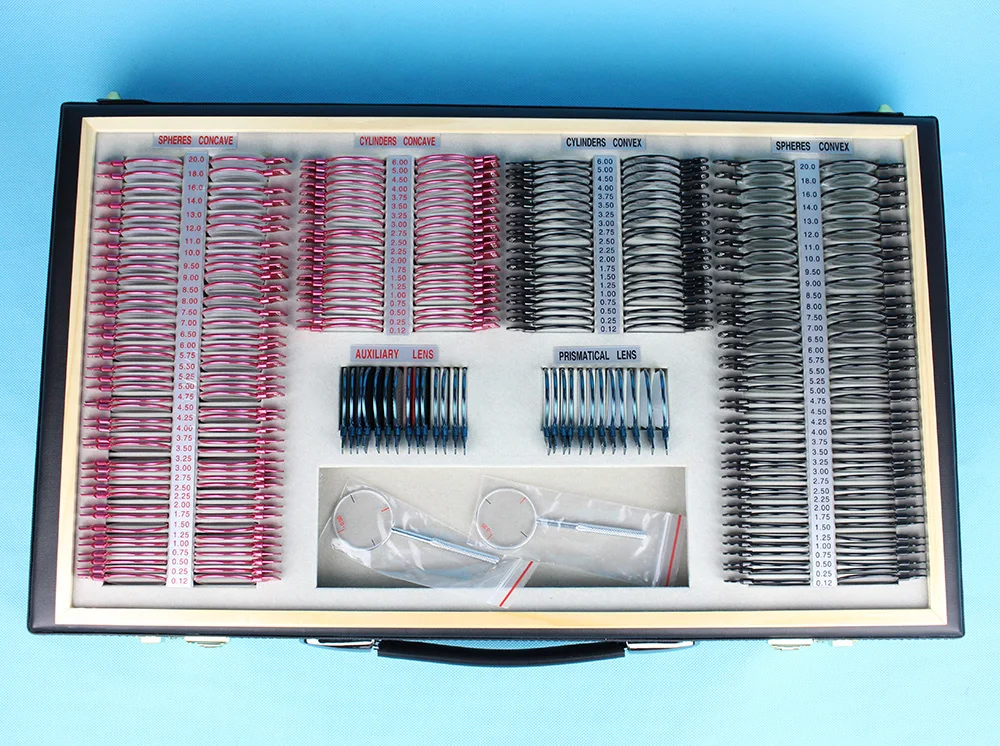 JSC 266 пробный набор линз класса А красный черный металлический обод кожаный чехол