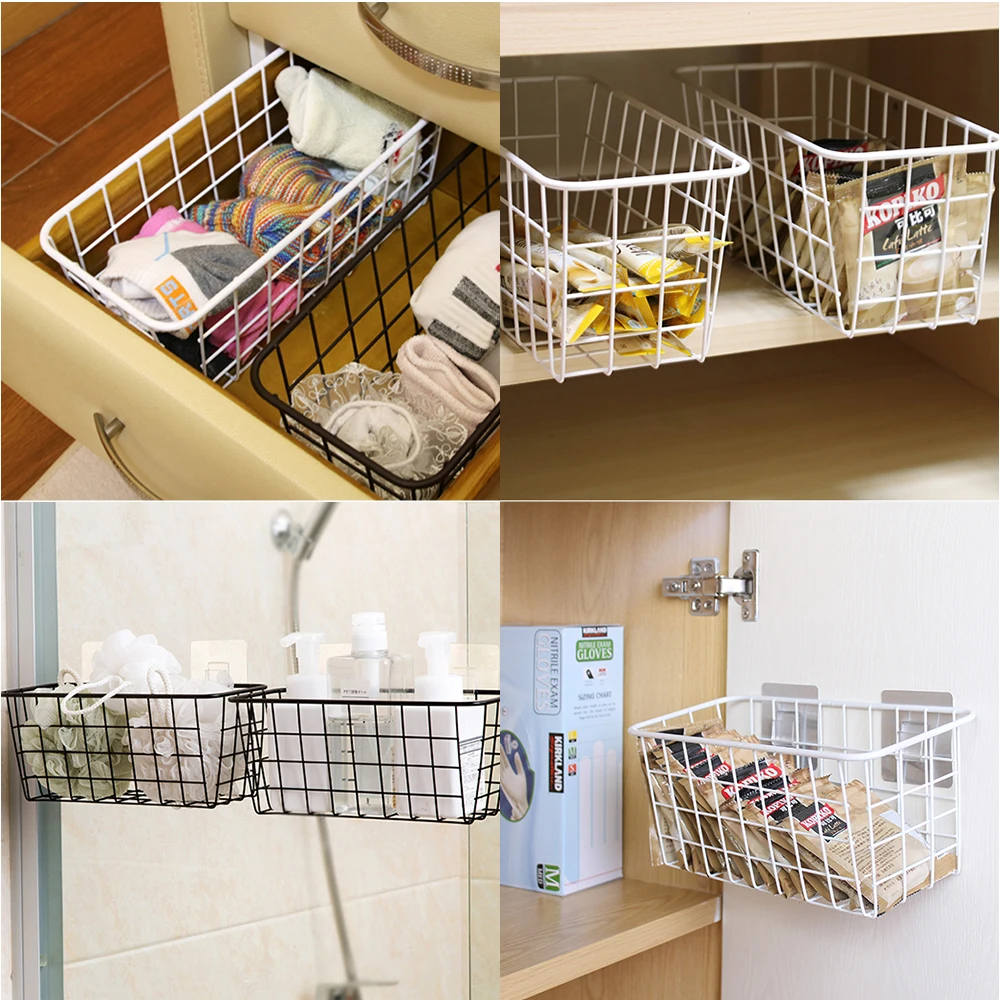 Minimalist Wrought Iron Storage Basket Fruit Tableware Sundries Household Creative Drain Baskets Bowl Black White |