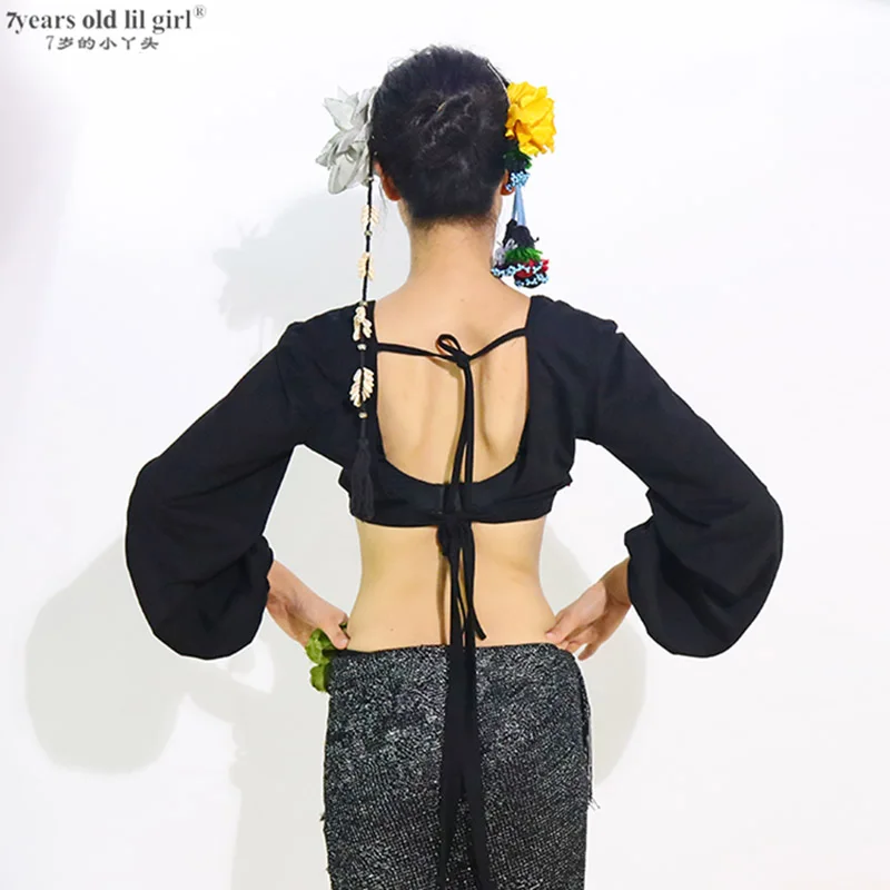 Женский топ для танца живота из хлопка с V-образным вырезом открытой спиной и