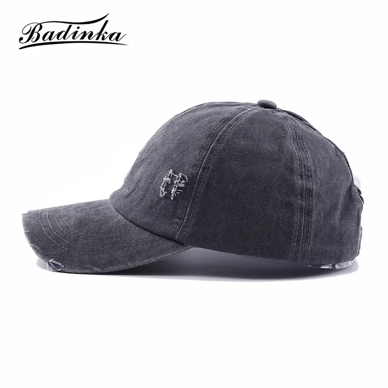Badinka 2021 New Summer Vintage Ponytail Baseball Cap Hat Distressed Cotton Messy Bun Fitted Dad Snapback Hats for Women Gorras