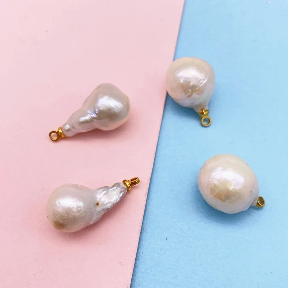 

1pcs Natural Freshwater Baroque Pearl Pendant White Round with Tail Designer Charms for Jewelry Making Bulk Earring Necklace