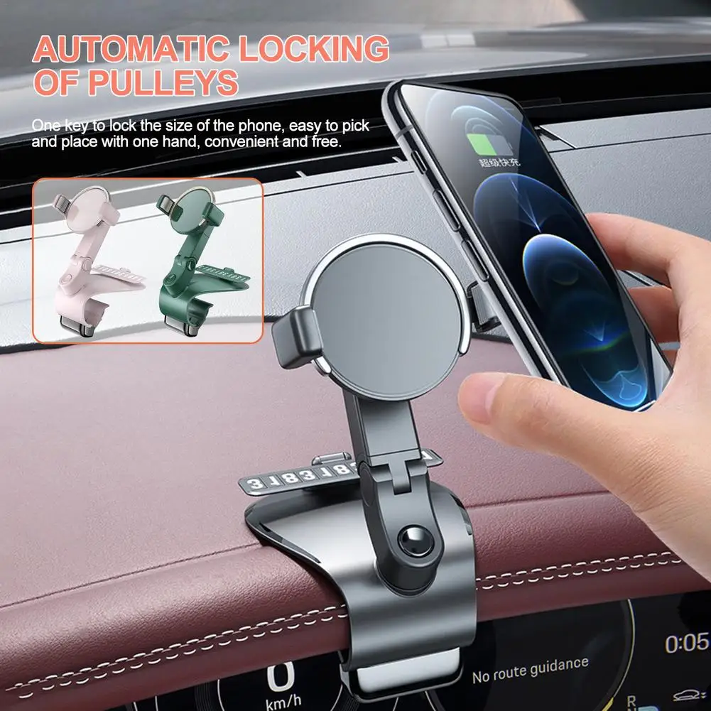 

Car Phone Holder Car Dashboard Rearview Mirror Phone Holder 360 Degree Rotatable Multi-function AR Navigation With Parking Card