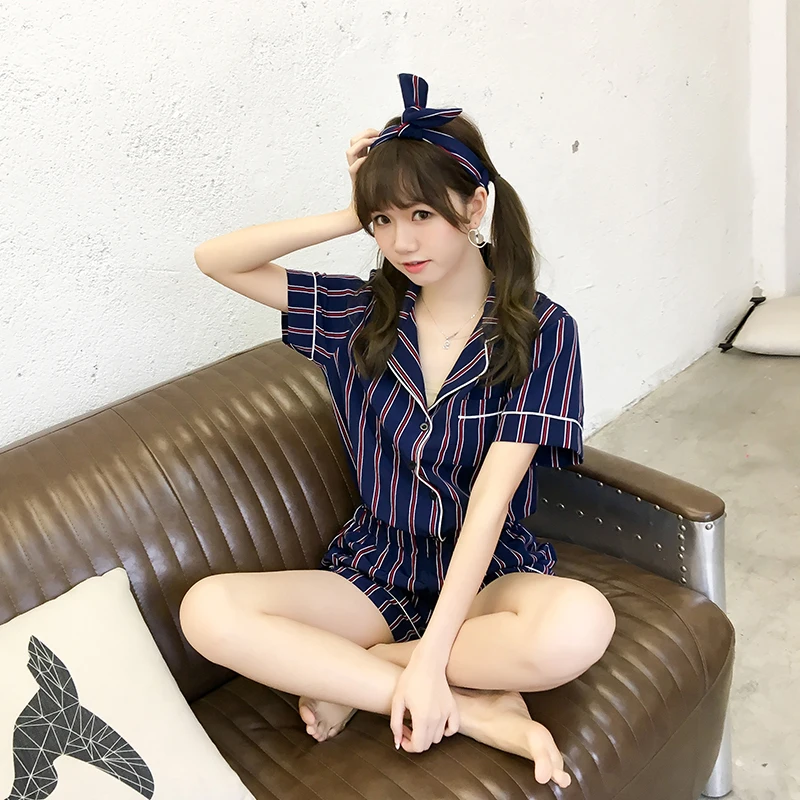 Женский комплект одежды для сна из 2 предметов летнее нижнее белье в полоску