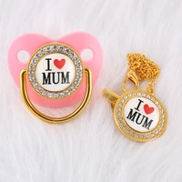 luxury pink baby pacifier with diy chain clip i love mum unique rhinestones 0 18 months baby dummy soother