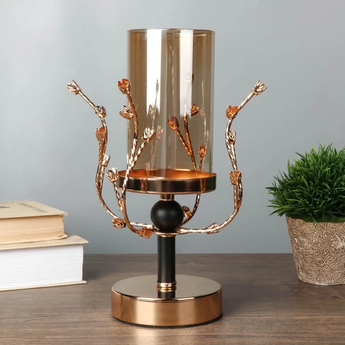 Подсвечник металл стекло на 1 свечу &quotМолодые побеги&quot золото 27х14х14 см