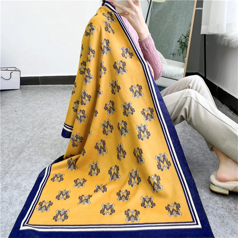 

Дизайнерский женский плотный шарф с буквами на осень и зиму, теплые вязаные женские роскошные шарфы, кашемировые шали, модные аксессуары