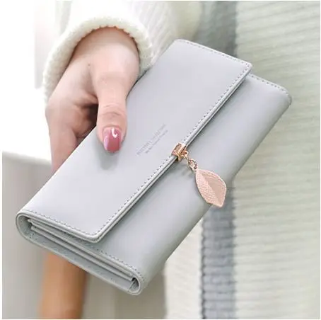 

New Women Fashion Pu Leather Wallets Female Long Purses Money Bags Leaf Phone Pocket Ladies Wallet Card Holder Clutch Mujer 2021