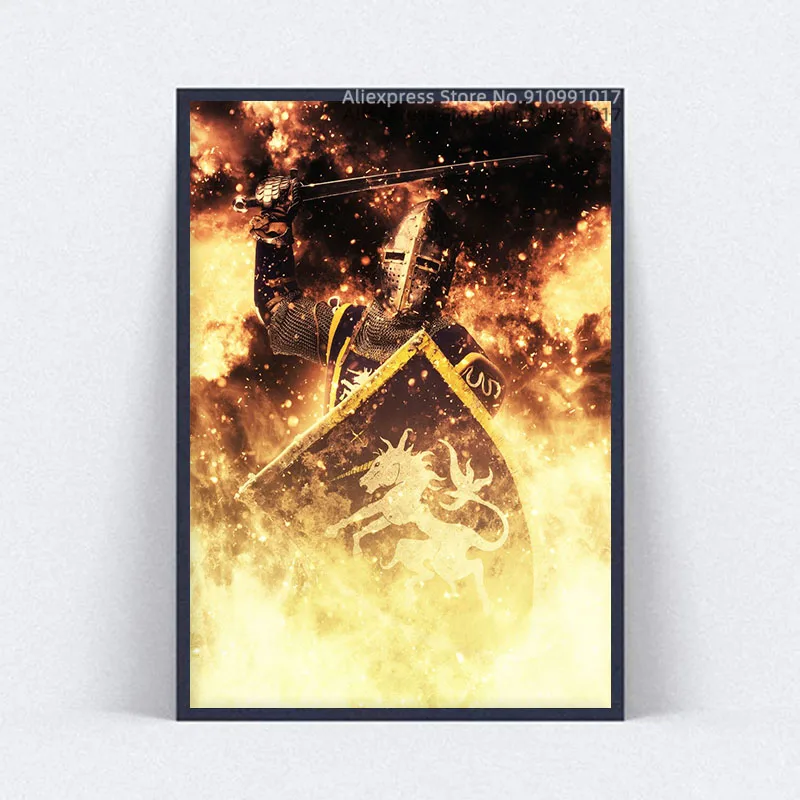 Плакат кованый в огне средневековый рыцарь Картина на холсте принты и плакаты