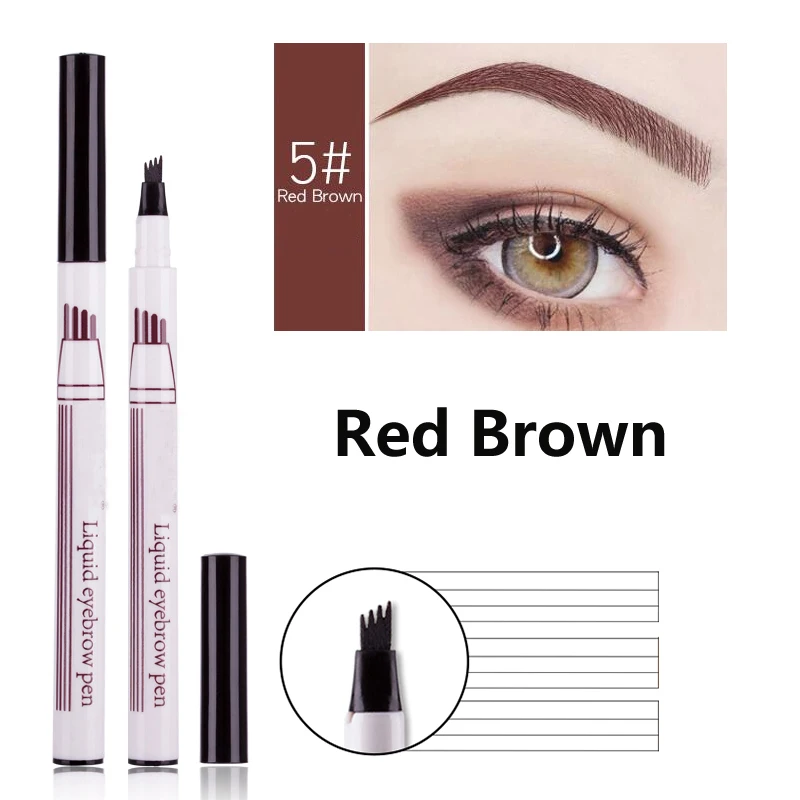 Водостойкая натуральная ручка для бровей, четыре когтя, для бровей, ТИНТ, макияж, четыре цвета, карандаш для бровей, коричневый, черный, серый, кисть, косметика - Цвет: A Reddish brown