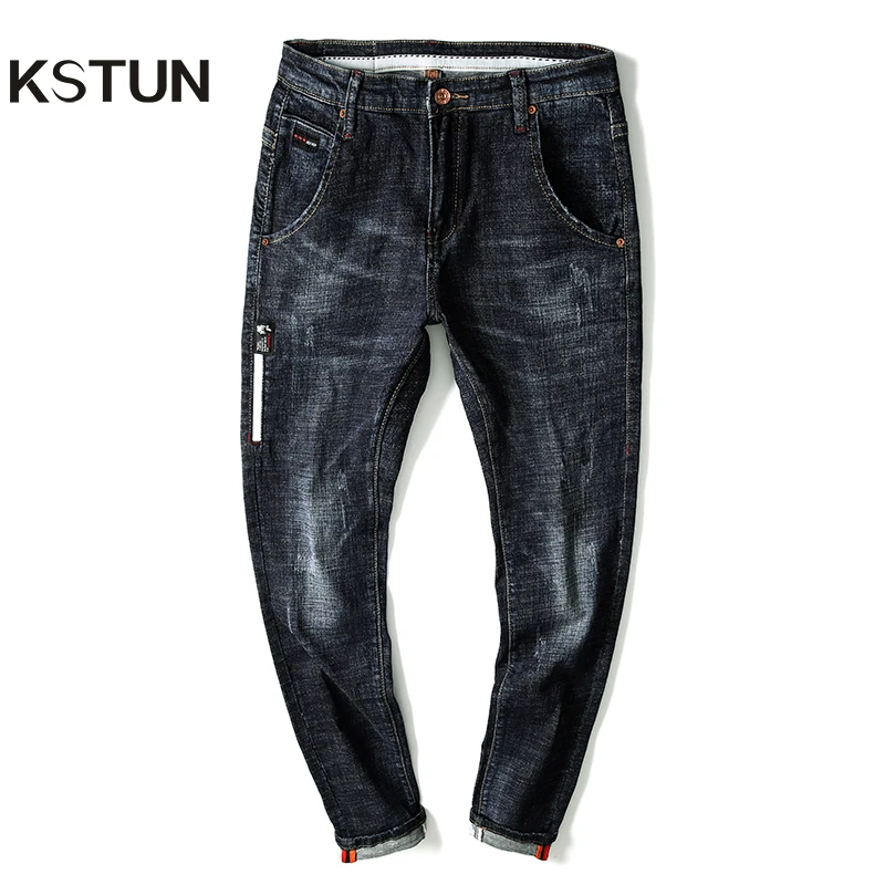 Мужские джинсы в полоску KSTUN темно-синие облегающие прямые Стрейчевые