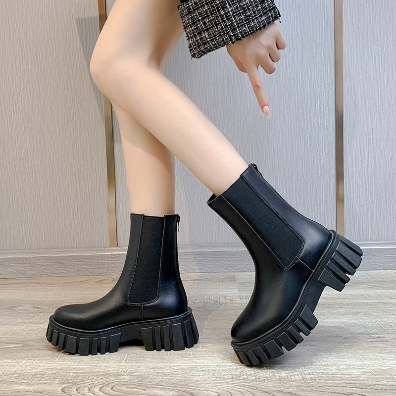 

New Luxury Chelsea Boots Women Ankle Boots Chunky Winter Shoes Platform Ankle Boots Slip On Chunky Heel Boot Brand Designer