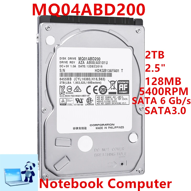

Новый оригинальный HDD для Toshiba 2 ТБ 2,5 "SATA 6 Гб/с 128 МБ 5400 об/мин для внутреннего жесткого диска для ноутбука, жесткого диска для MQ04ABD200