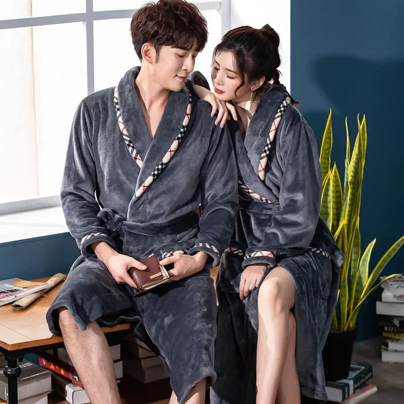 Bathrobe Robe Men Women Facecloth Couple Bathrobe Can Wear Bathing Suit Thickened Autumn Winter Coral Fleece Pajamas Home Wear