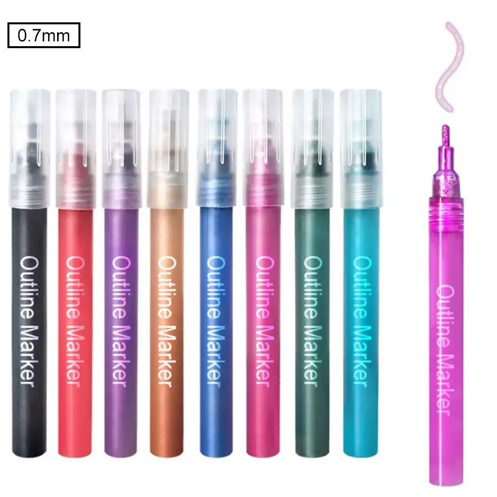Двойная линейная ручка контурная 8 цветов Набор флэш мел двойная головка крючок