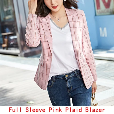 Pink Blazer 2 Летняя одежда, Женские клетчатые повседневные блейзеры и куртки, женские куртки с коротким рукавом и одной пуговицей с карманами - Цвет: Pink Blazer 2