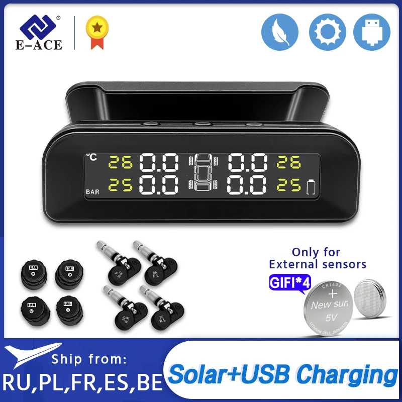 

_ Система контроля давления в шинах автомобиля TPMS, прикрепленная к стеклу, беспроводная, солнечная, зарядка через USB, система контроля давлен...