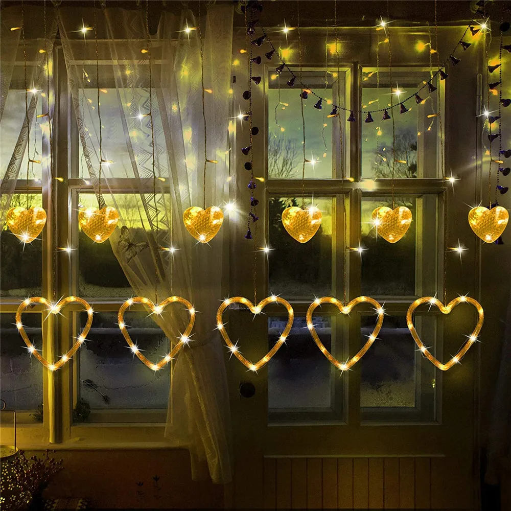 

220v Love Heart Waterproof Curtain Lights Valentine's day Wedding Festoon Icicle Light for Christmas Livingroom Birthday Decor