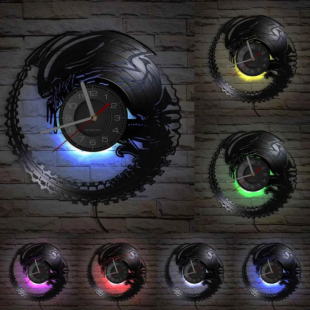 Intelligent Beings Alien Horror Xenomorph Baby Vinyl Record Wall Clock Extra-terrestrial Facehugger Modern Silent Watch | Дом и сад