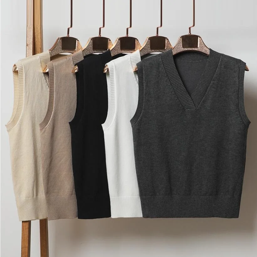 

Женский вязаный свитер без рукавов, Свободный пуловер с V-образным вырезом, джемпер для весны и осени и зимы, 2021