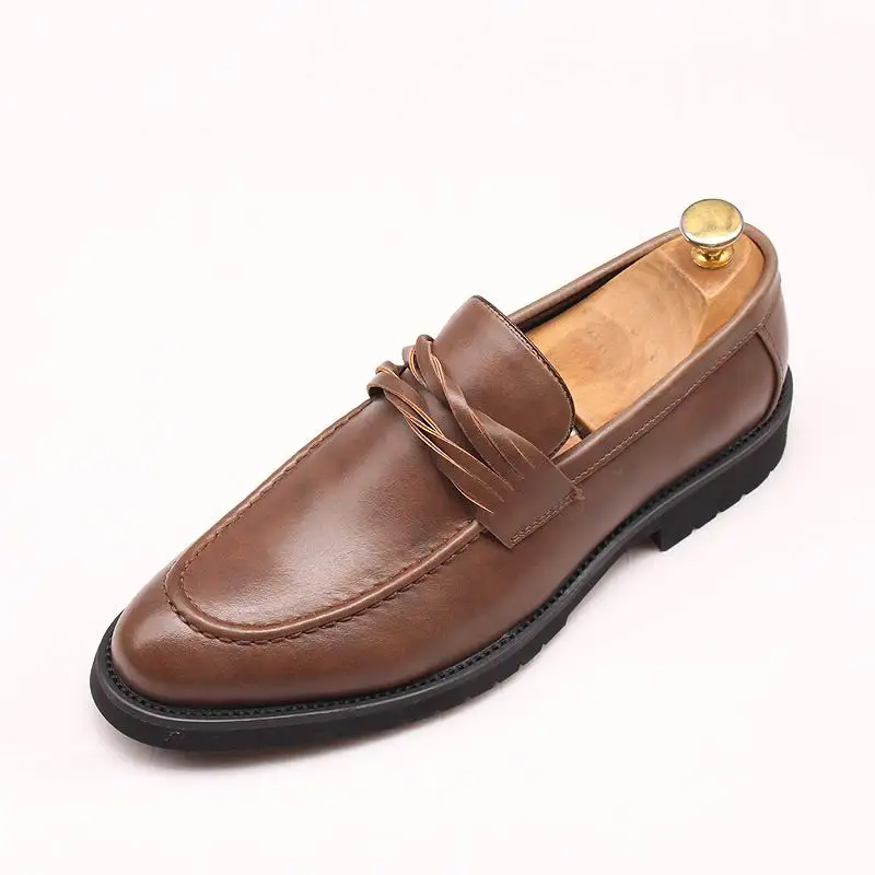 

New Arrival Fashion Men Brown Formal Shoes Pointed Toe Slip On Black Boat Shoes Man PU Leather Office Carrer Shoes 38-44