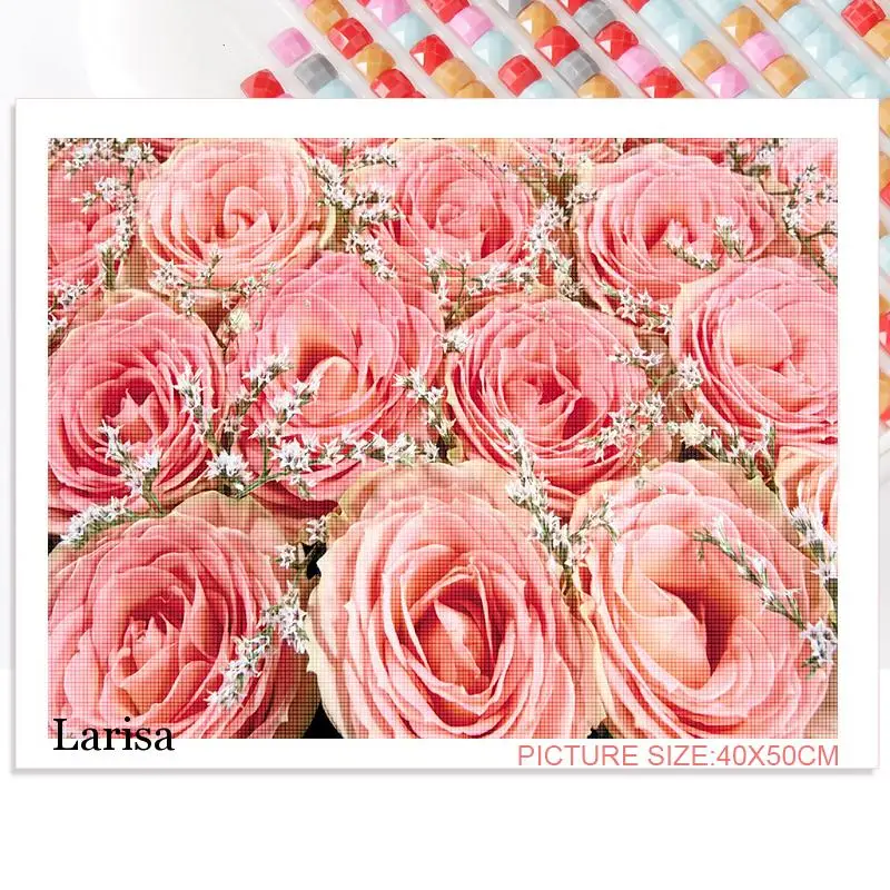 

Pink Flowers Diamond Painting Handmade Rose Wall Art Gift 5D Diy Embroidery Full Square Round Diamond Cross Stitch Home Decor