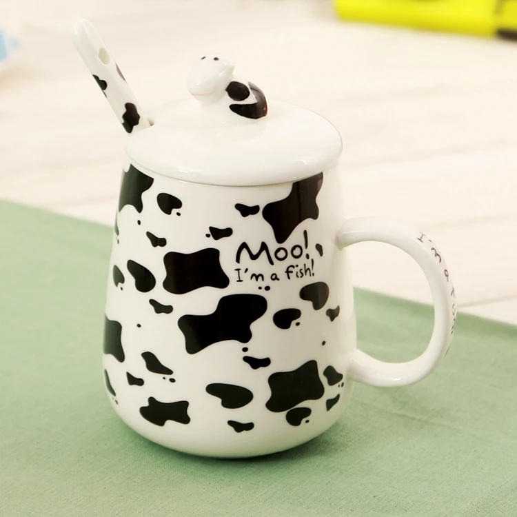 Мультяшная молочная корова, молочная чашка, милые животные, керамические кружки, креативная чайная кружка с крышкой, ложка, кофейная чашка, для дома, офиса, посуда для напитков, чашки для воды