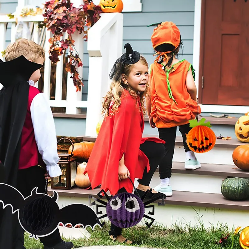 Хэллоуин украшение черная оранжевая бумага фонарь сотовой шар тыква вечерние