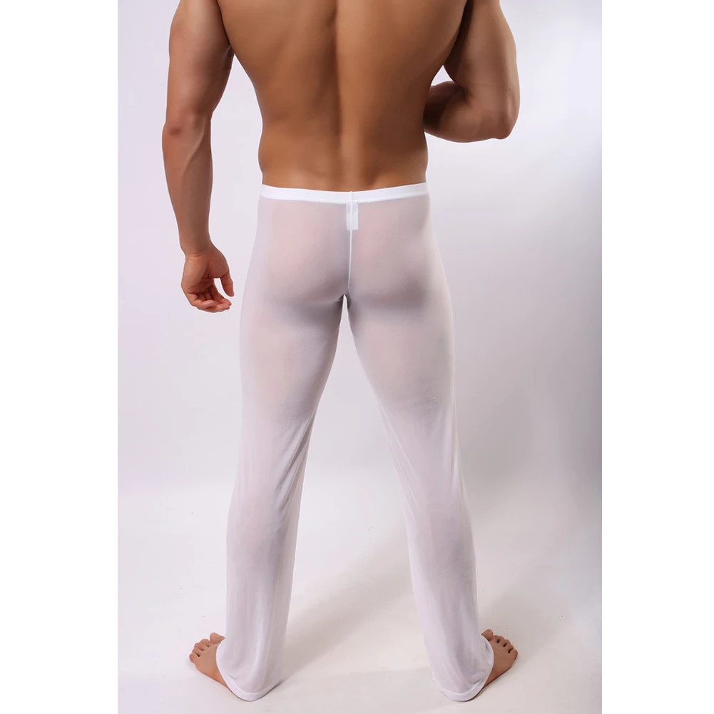 Плюс размер 2XL мужские сексуальные прозрачные полиамидные штаны для сна мягкие