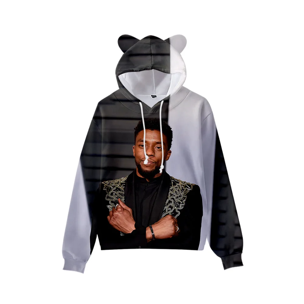 

Popular 2 To 15 Years Kids Hoodies Chadwick Boseman 3d Cat Ears Sweatshirt Boys Girls WAKANDA FOREVER Tops Children Clothes