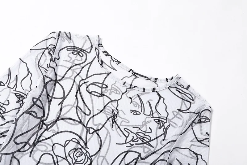 

Sexy White Sheer Mesh Print Mini Women Dress Club Party Dresses