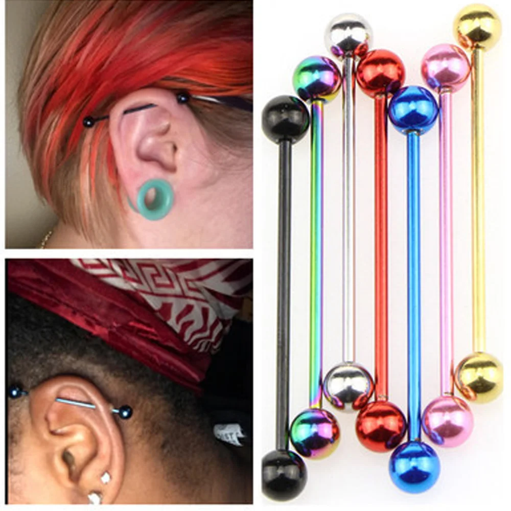 Sale2pc ушной хрящ Tragus серьги из нержавеющей стали пирсинг спираль прямой мяч для