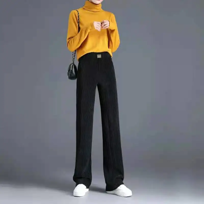 

Women Elastic High Waist Pants Ladies Office Straight Trousers Autumn Winter Female Velvet Thicken Warm Straight Pants C425