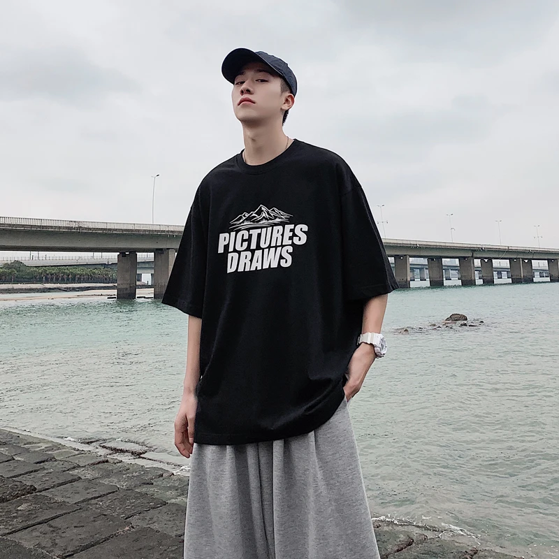 

Креативная футболка с буквенным принтом, простая Спортивная индивидуальная футболка в Корейском стиле для путешествий, мужские толстовки ...