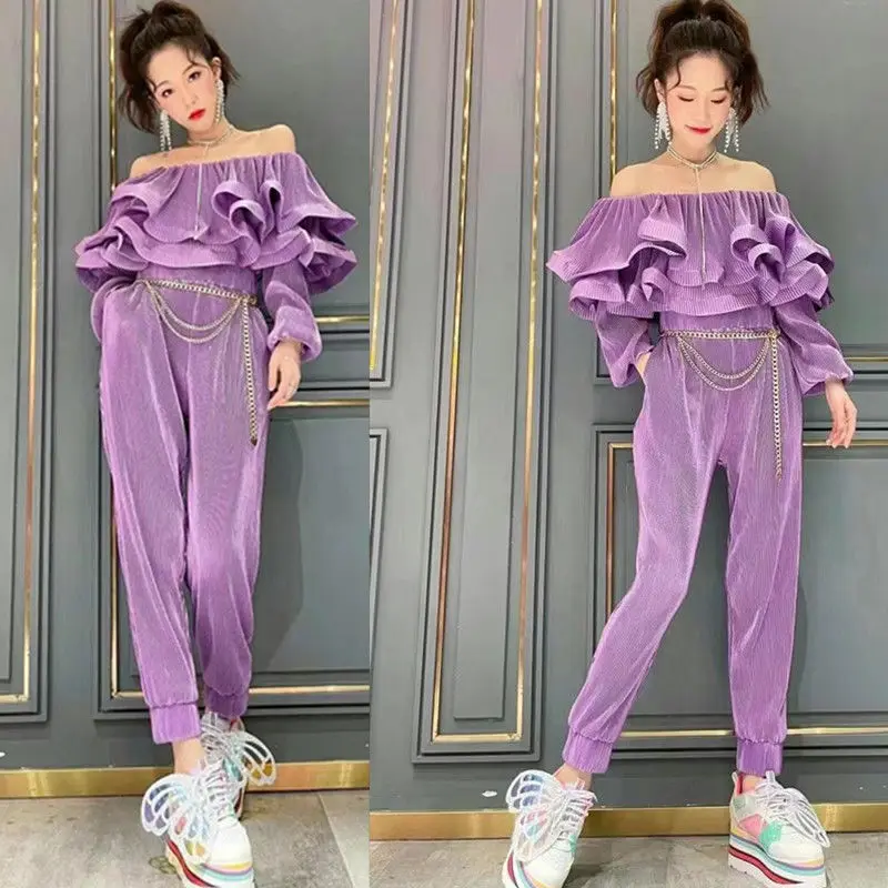 Свободные повседневные плиссированные брюки-шаровары с высокой талией оборками