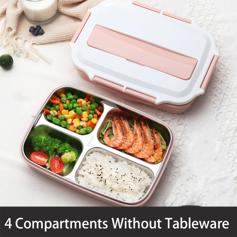 pink no tableware-4 Нержавеющая сталь Термальность контейнеры для еды с отделениями, Герметичная Кружка-порционная коробка Bento для хранения еды контейнер для пикника, офисные школьные Ланч-бокс - Цвет: pink no tableware-4