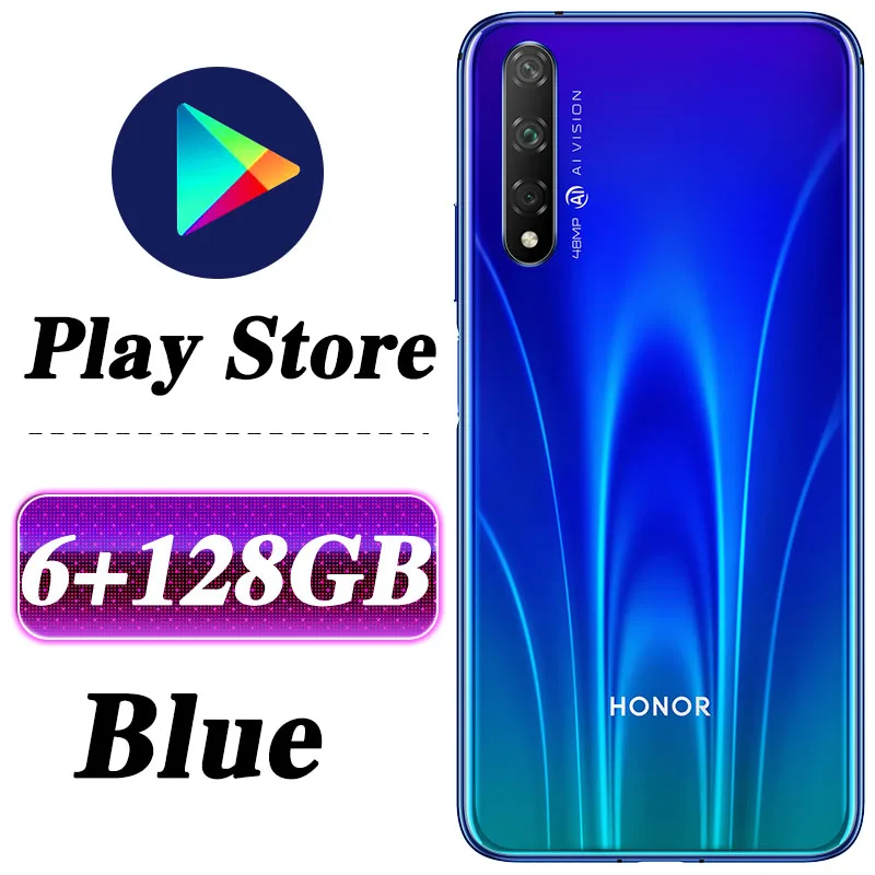 6G 128G Blue Honor 20 S мобильный телефон honor 20 S 6,26 дюймов Восьмиядерный Android 9,0 отпечаток пальца ID GPU Turbo 3,0 Google play 20 Вт Быстрая зарядка - Цвет: 6G 128G Blue