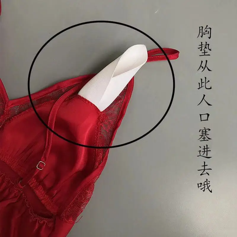 Новинка сексуальное шелковое ночное белье с подушкой на груди кружевная ночная