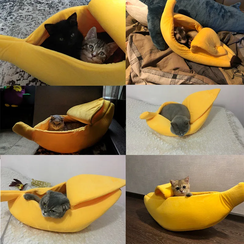 Кровать домик для кошки банана уютная Милая подушка щенка переносная теплая
