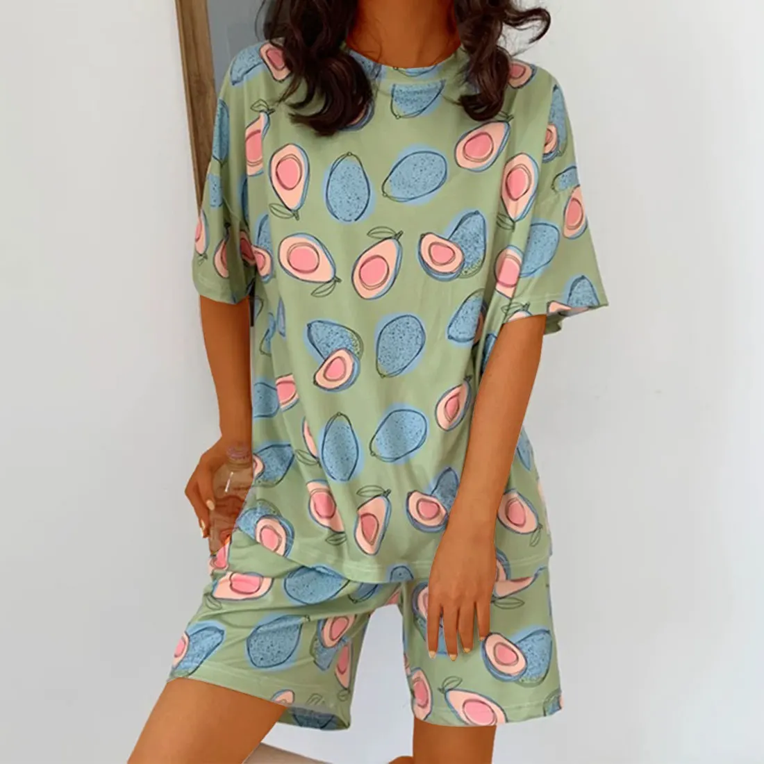 

Pajama Sets Women Summer New Trendy Simple Korean Sweet Printed Loose Schoolgirls Homewear Kawaii Leisure Soft Womens Sleepwear