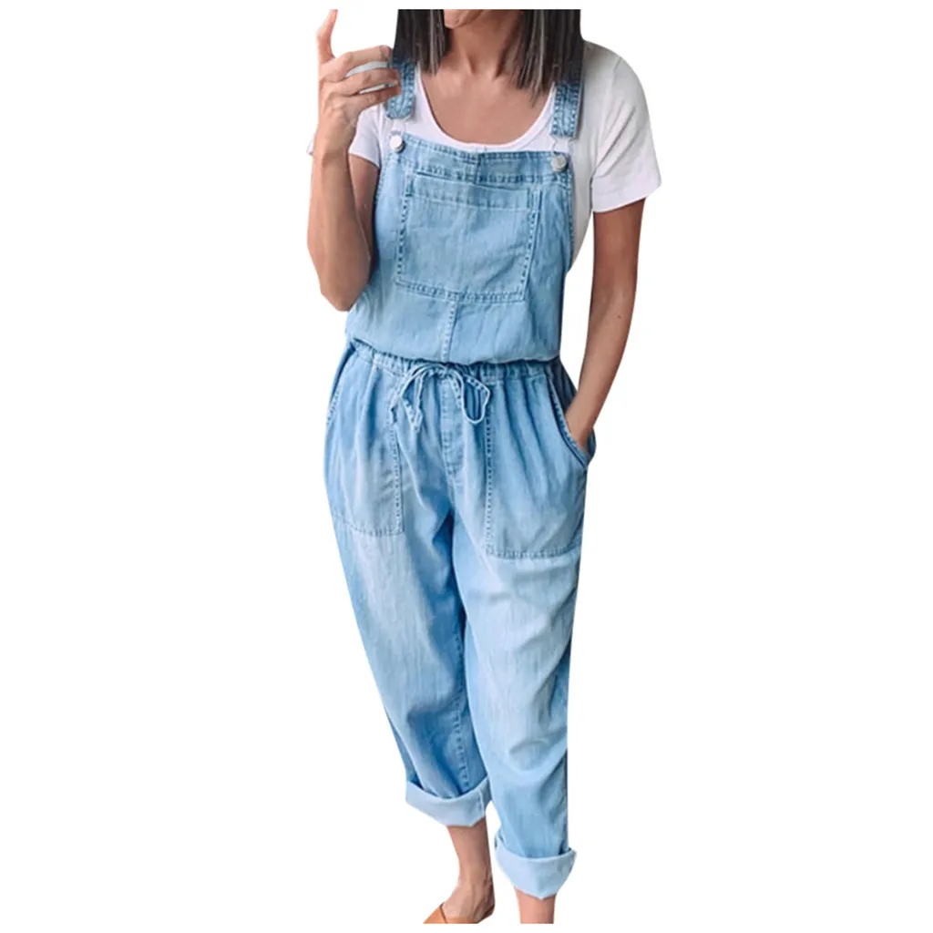 

Kalenmos Autumn Bodysuit Women Playsuit Sleeveless Denim High Waisted Wide Playsuits Beach Jumpsuit Overalls Women Mujer Overall