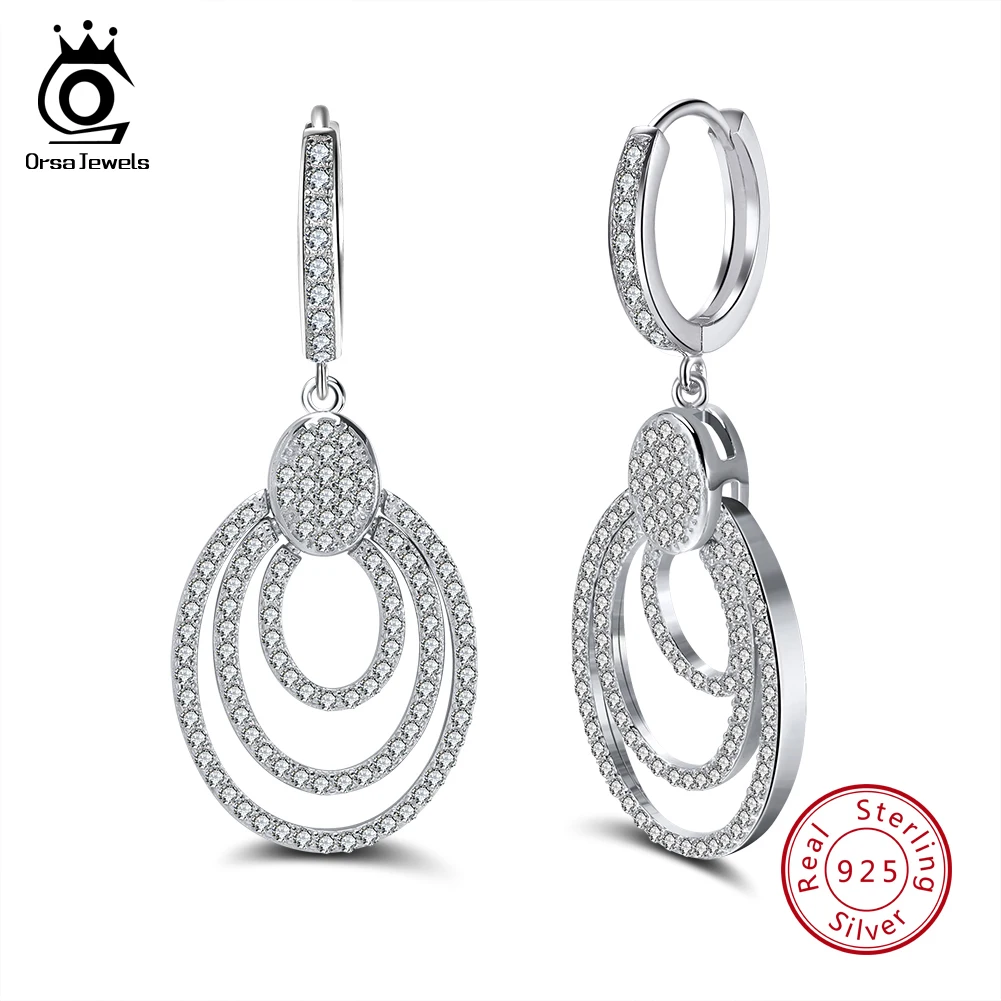 

ORSA JEWELS Real 925 Sterling Silver Women Drop Earrings 925 Big Round Hollowed Statement Earing Female Party Jewelry Gift OSE46