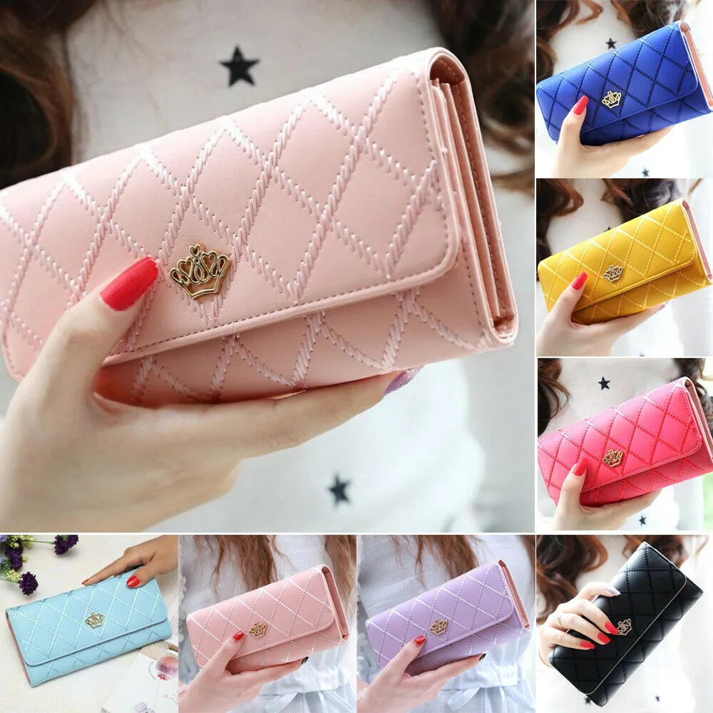 

Female Wallet PU Leather Long Large Purse Black/ Gold/Light green/ Light Purple/Rose Red Credit Card Holder Case Clutch Wallet