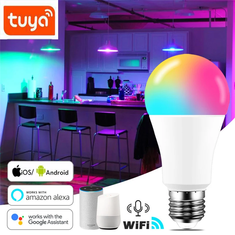 

15W WiFi Smart Light Bulb B22 E27 LED RGB Lamp Work with Alexa/Google Home 85-265V RGB+White Dimmable Timer Function Magic Bulb