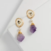 jaeeyin 2021 hand made wire wrap raw stone seashell enamel drop semi precious stud earrings jewelry for women new arrivals