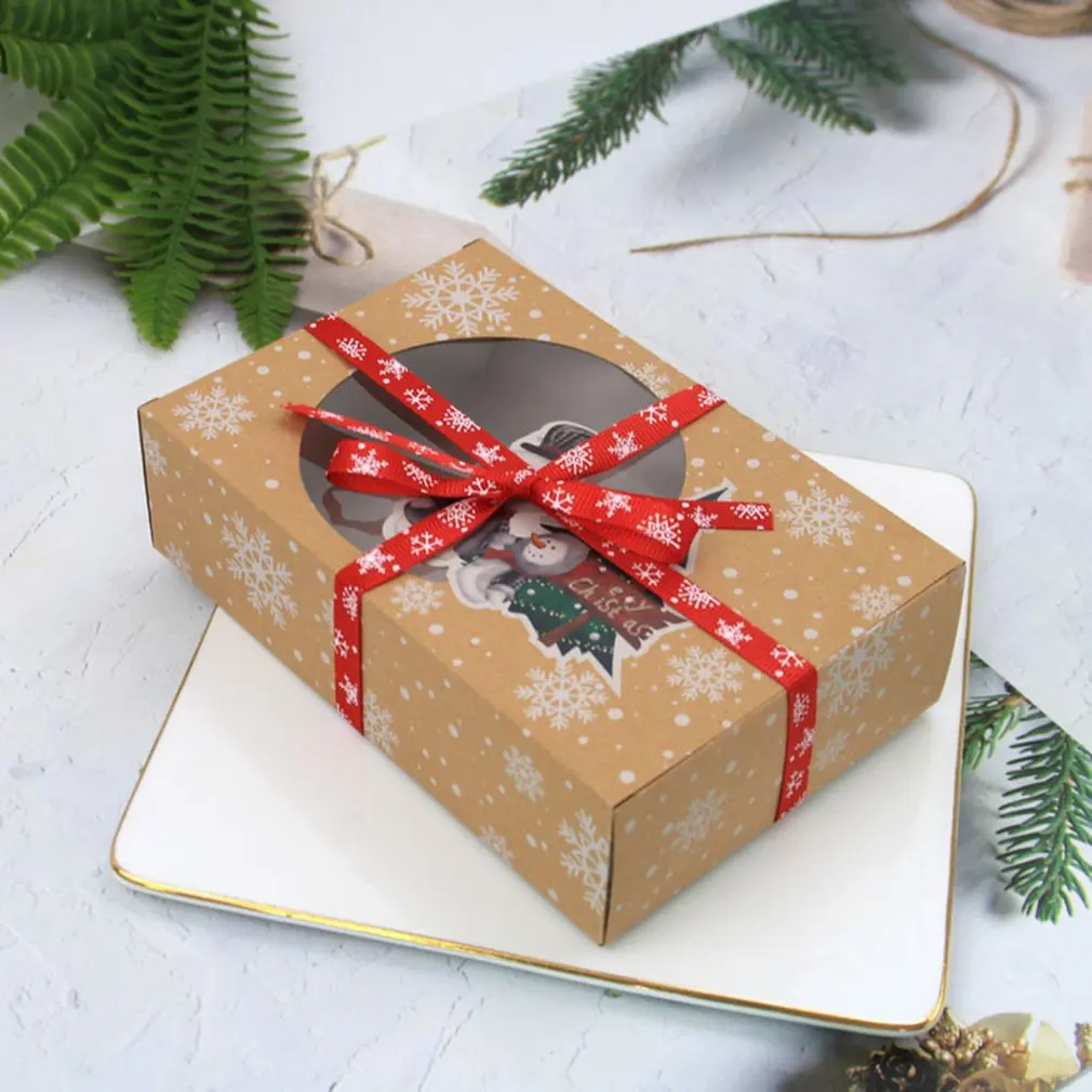 

24pcs Christmas With Windows Kraft Paper Biscuit Box Gift Baking Boxs For Cupcakes Biscuits Doughnut