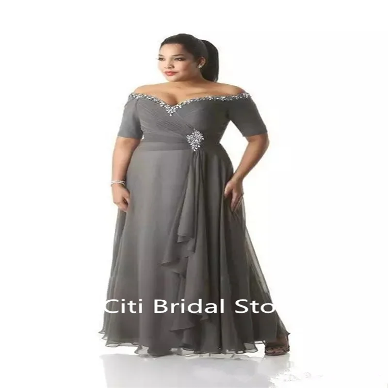 

Платье для матери невесты, с коротким рукавом и кристаллами