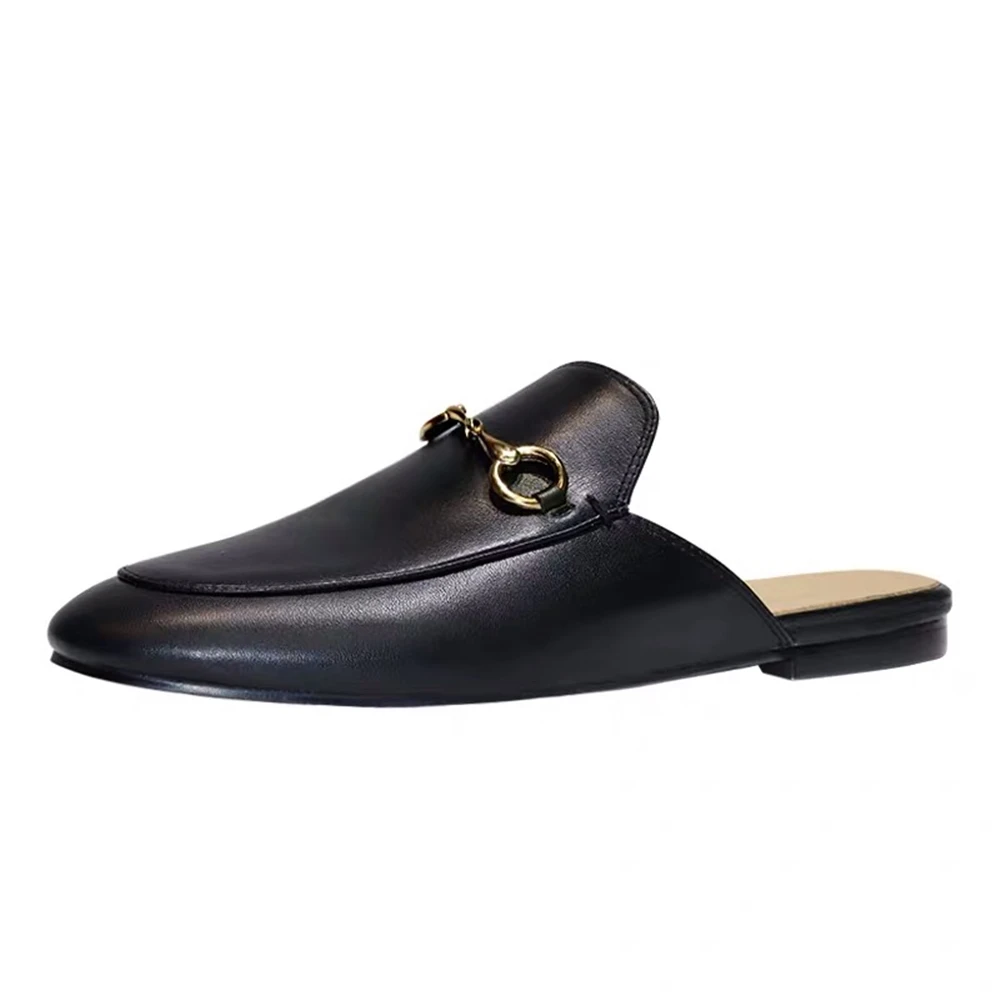 Junetxin/Брендовые женские шлепанцы с круглым носком на низком каблуке Кожаные туфли