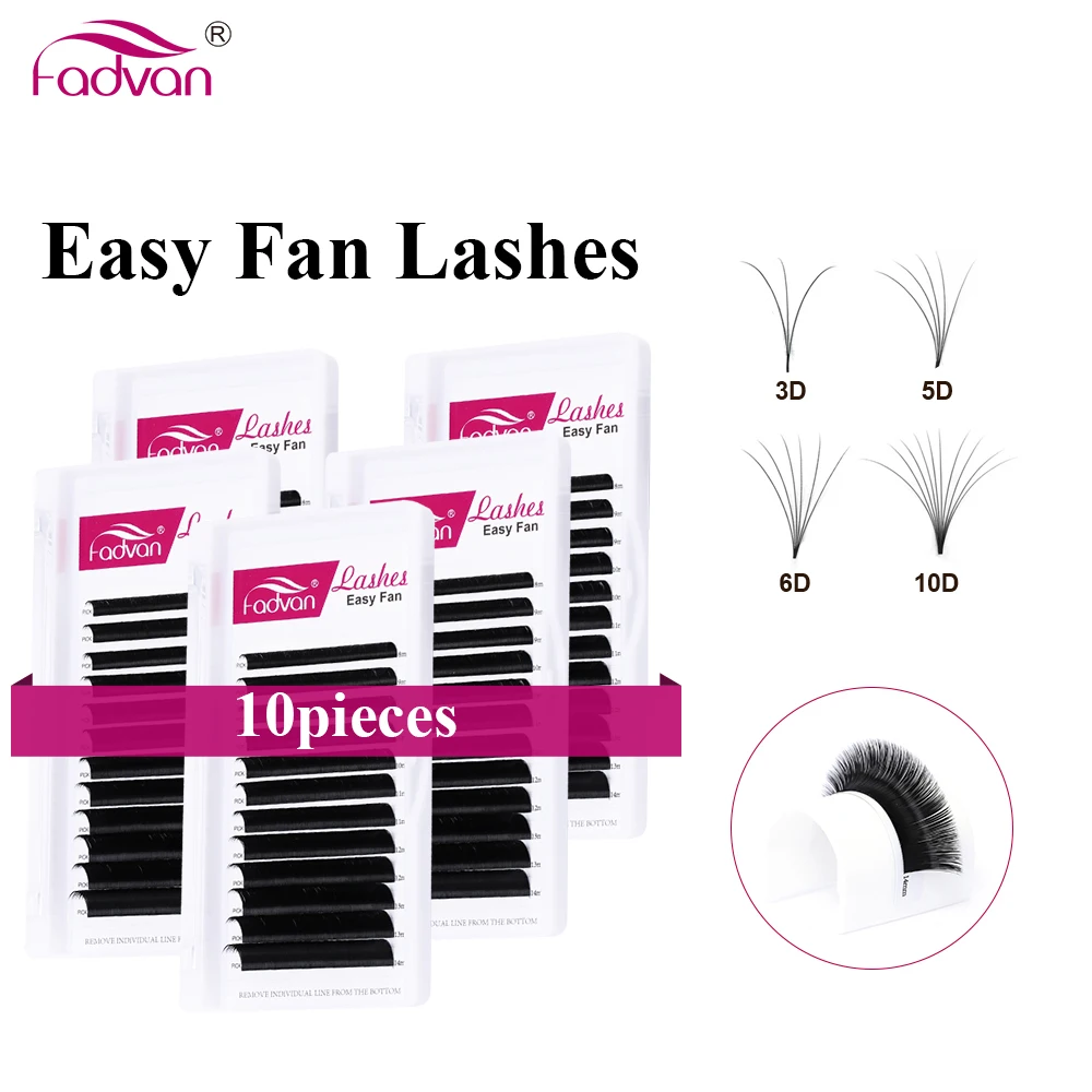 10 Case Easy Fanning Eyelash Extensions Faux mink Flare Soft Eye Lashes Russian Volume Eyelash Extensions Cilia Silk Lashes