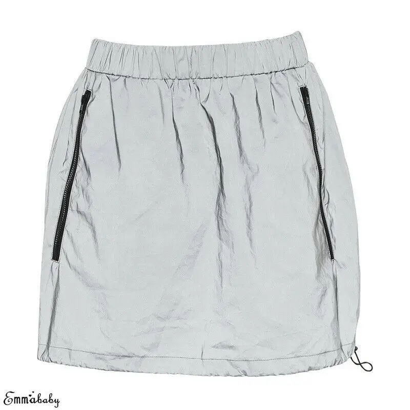 Модный светоотражающий спортивный костюм для девочек короткий топ мини-юбка на