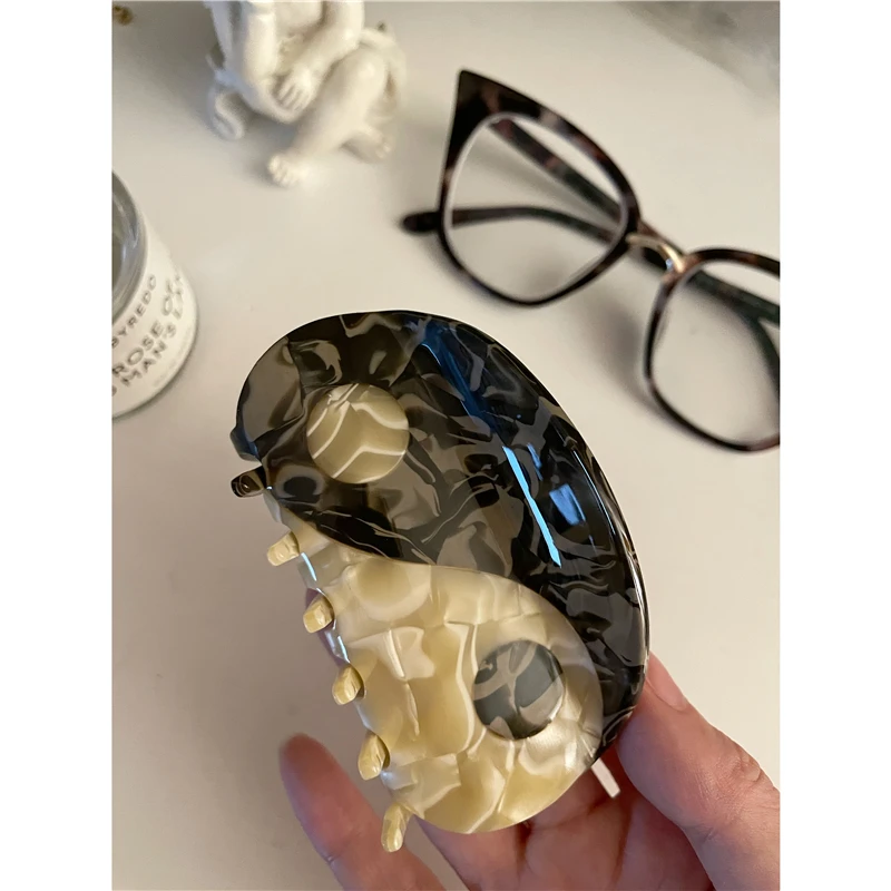 Peri'sbox Необычные полукруглые ацетатные заколки для волос Ying Yang густых заколка Tai